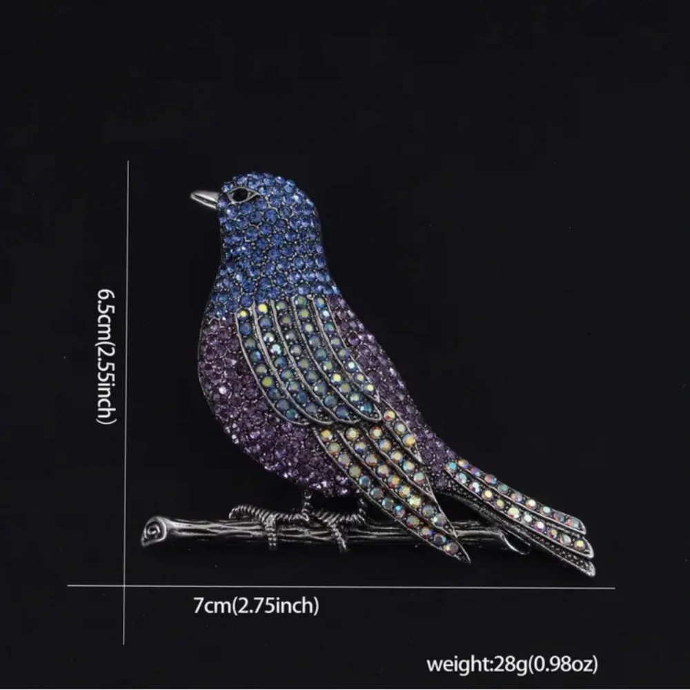 Beautiful Blue & Purple Rhinestone Bird on a Branch Brooch
